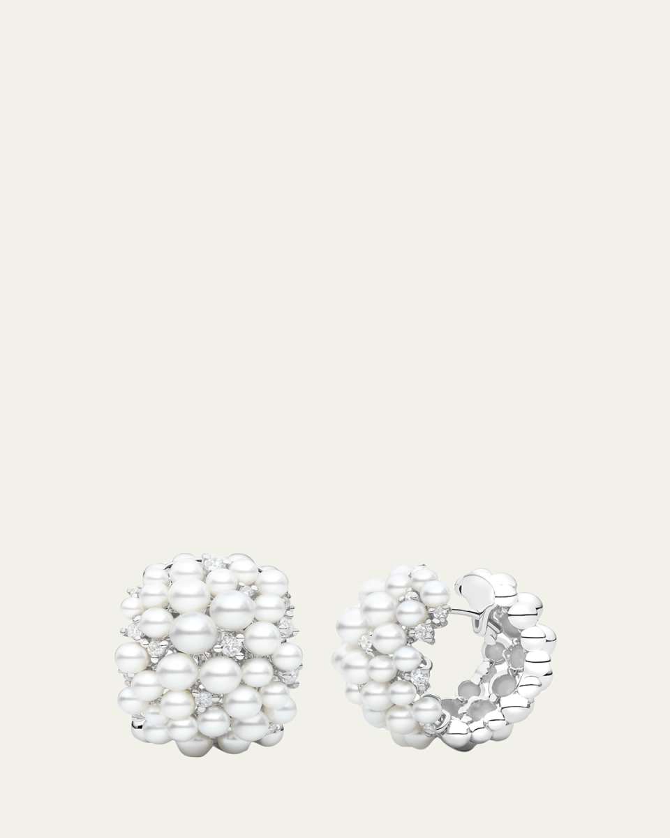 Lagrange 18K Pearl & Diamond Huggie Earrings
